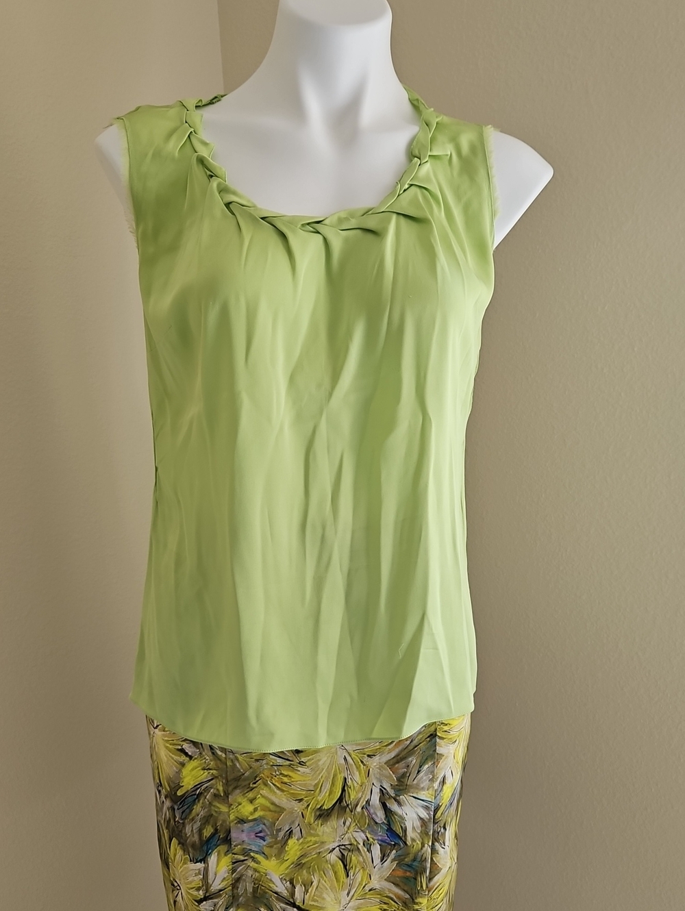 Elie Tahari Silk Lime Green Sleeveless Top